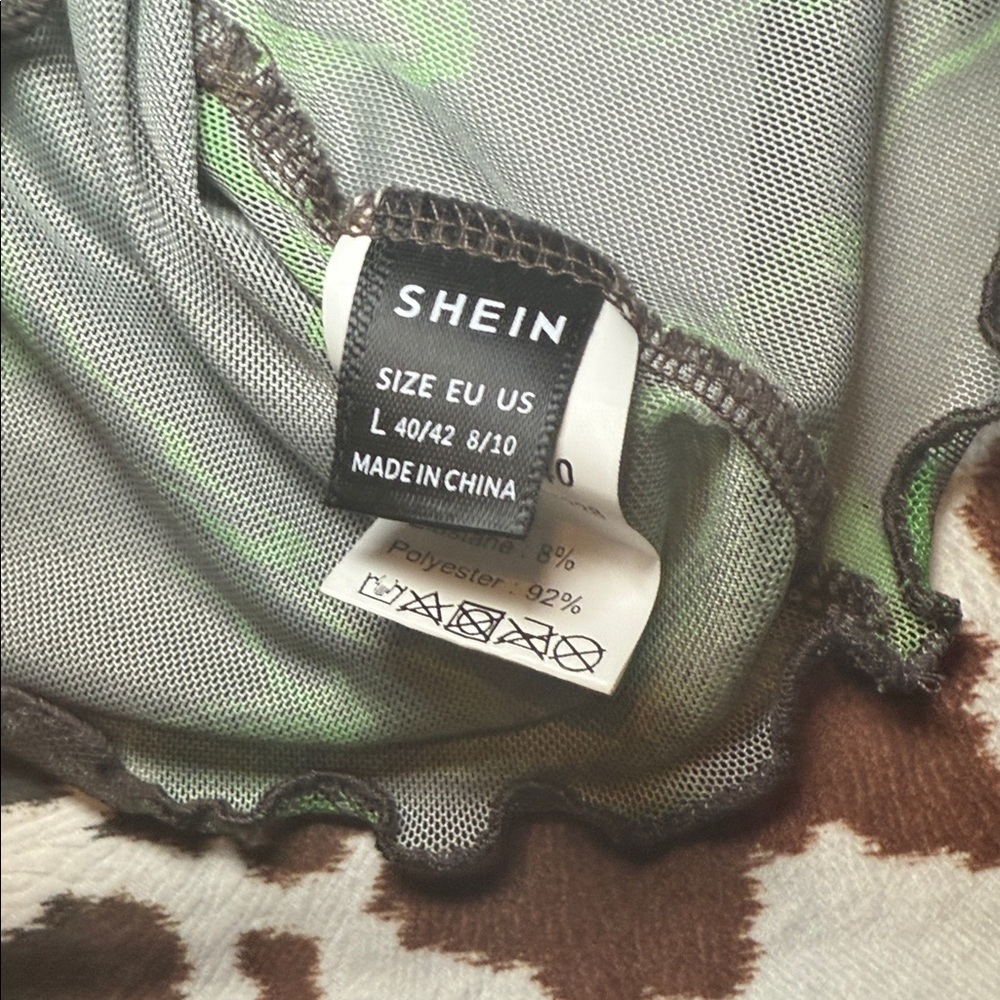 SHEIN Green Dragon Print Mesh Crop Top Size Large - Picture 3 of 5